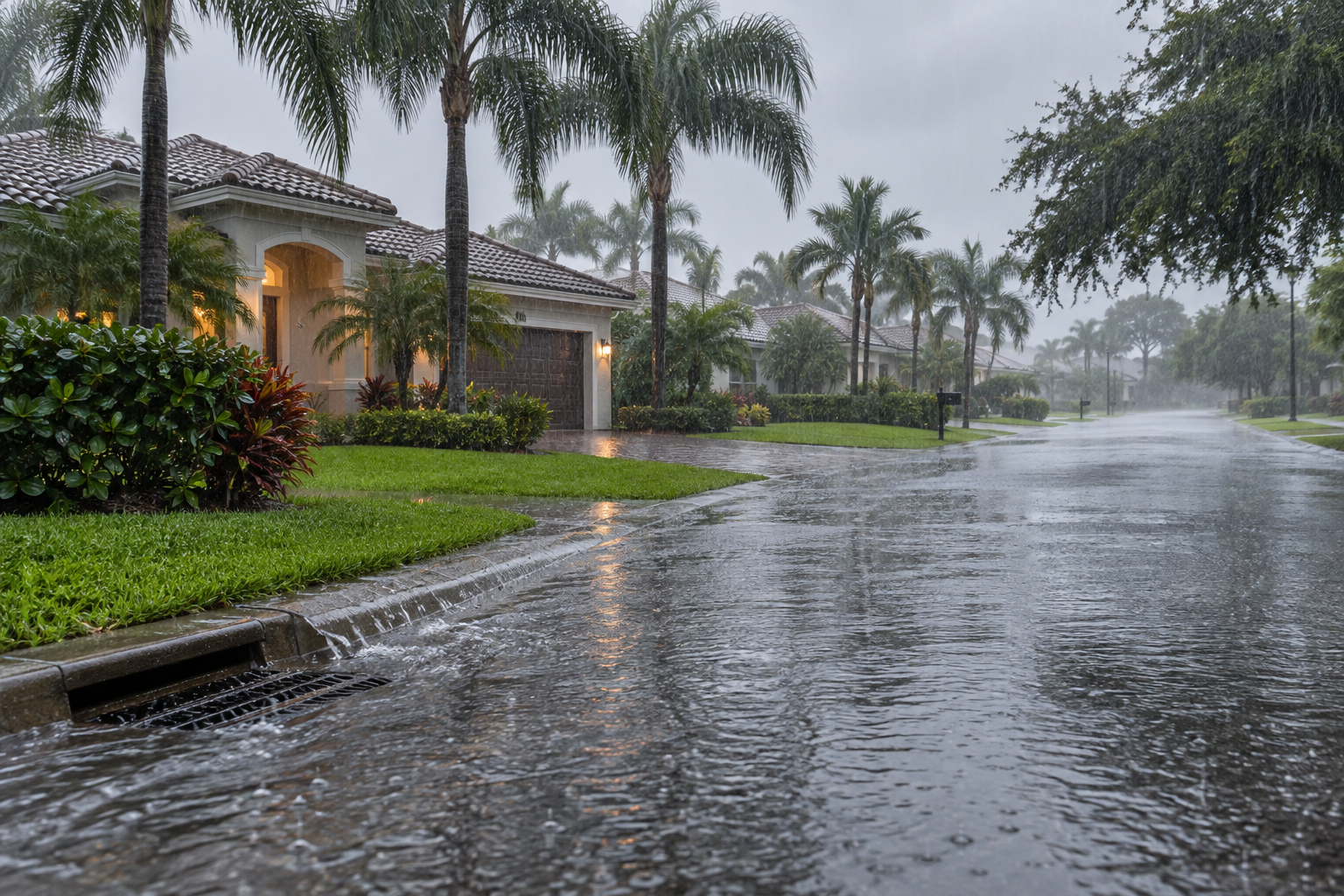 Heavy rain outside a South Florida home causing potential plumbing problems